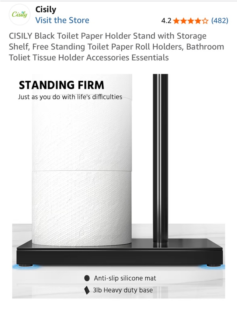 NWOT - Toilet Paper Stand AMAZON Black Free-Standing with Top Storage Box - Picture 2 of 5